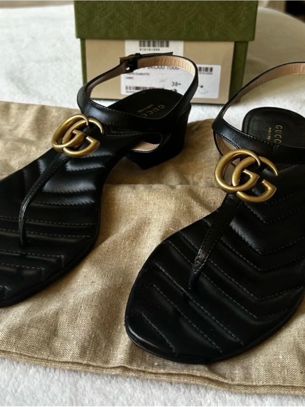 Gucci Black Leather Slingback Sandals with Gold Horsebit - Picture 6 of 7